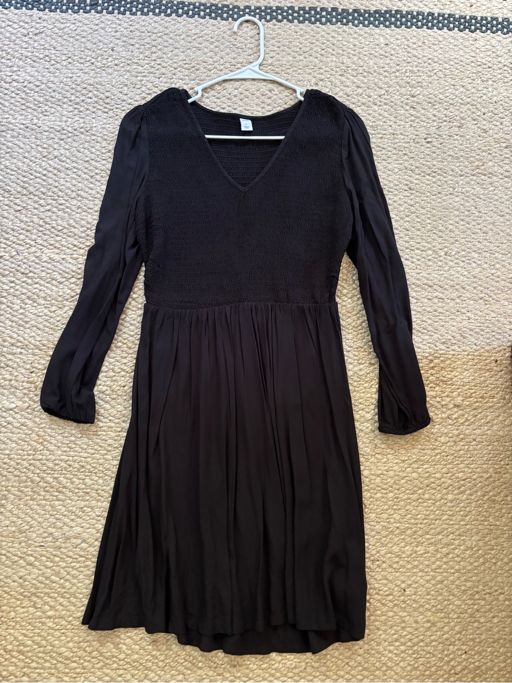 Black V-Neck Long Sleeve Smocked Waist old navy Dress